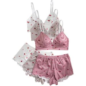 image:imageSOLY HUX Womens 6 Piece Lingerie Set Cute Lace Trim Bra and Boyshorts SleepwearMulticolor Cherry