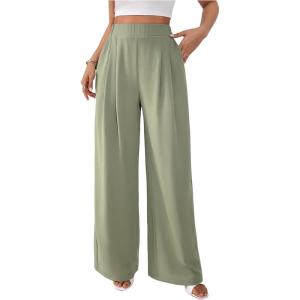image:imageSOLY HUX Womens Elegant Dress Pants Elastic Waist Wide Leg Office Work Casual TrousersPlain Green