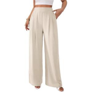 image:imageSOLY HUX Womens Elegant Dress Pants Elastic Waist Wide Leg Office Work Casual TrousersSolid Apricot