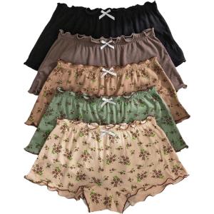 image:imageSOLY HUX Womens Floral Boyshorts Underwear 5 Packs Bowknot Low Rise Comfortable PantiesKhaki Multi