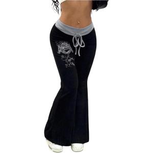 image:imageSOLY HUX Womens Goth Flare Pants Grunge Pants Flare Leggings Bootcut Bell Bottoms Emo Scene Y2k ClothesBlack and Grey Graphic