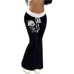 image:imageSOLY HUX Womens Goth Flare Pants Grunge Pants Flare Leggings Bootcut Bell Bottoms Emo Scene Y2k ClothesBlack and White Graphic