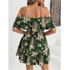 image:imageSOLY HUX Womens Boho Floral Print Cold Shoulder Dress Short Sleeve Ruffle A Line Vacation Elegant Mini DressesArmy Green