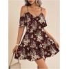 image:imageSOLY HUX Womens Boho Floral Print Cold Shoulder Dress Short Sleeve Ruffle A Line Vacation Elegant Mini DressesBurgundy Flower