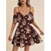 image:imageSOLY HUX Womens Boho Floral Print Cold Shoulder Dress Short Sleeve Ruffle A Line Vacation Elegant Mini DressesBurgundy Flower