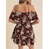 image:imageSOLY HUX Womens Boho Floral Print Cold Shoulder Dress Short Sleeve Ruffle A Line Vacation Elegant Mini DressesBurgundy Flower