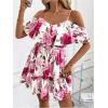 image:imageSOLY HUX Womens Boho Floral Print Cold Shoulder Dress Short Sleeve Ruffle A Line Vacation Elegant Mini DressesMulticolor Floral Print