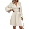 image:imageSOLY HUX Womens Elegant Dress V Neck Long Sleeve High Waist Swing Prom Cocktail Short DressesPlain Apricot