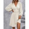 image:imageSOLY HUX Womens Elegant Dress V Neck Long Sleeve High Waist Swing Prom Cocktail Short DressesPlain Apricot
