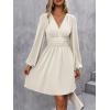 image:imageSOLY HUX Womens Elegant Dress V Neck Long Sleeve High Waist Swing Prom Cocktail Short DressesPlain Apricot