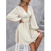 image:imageSOLY HUX Womens Elegant Dress V Neck Long Sleeve High Waist Swing Prom Cocktail Short DressesPlain Apricot
