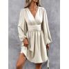 image:imageSOLY HUX Womens Elegant Dress V Neck Long Sleeve High Waist Swing Prom Cocktail Short DressesPlain Apricot