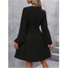 image:imageSOLY HUX Womens Elegant Dress V Neck Long Sleeve High Waist Swing Prom Cocktail Short DressesPlain Black