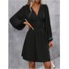 image:imageSOLY HUX Womens Elegant Dress V Neck Long Sleeve High Waist Swing Prom Cocktail Short DressesPlain Black