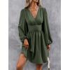 image:imageSOLY HUX Womens Elegant Dress V Neck Long Sleeve High Waist Swing Prom Cocktail Short DressesPlain Green