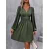 image:imageSOLY HUX Womens Elegant Dress V Neck Long Sleeve High Waist Swing Prom Cocktail Short DressesPlain Green