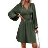 image:imageSOLY HUX Womens Elegant Dress V Neck Long Sleeve High Waist Swing Prom Cocktail Short DressesPlain Green