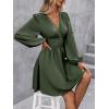 image:imageSOLY HUX Womens Elegant Dress V Neck Long Sleeve High Waist Swing Prom Cocktail Short DressesPlain Green