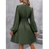 image:imageSOLY HUX Womens Elegant Dress V Neck Long Sleeve High Waist Swing Prom Cocktail Short DressesPlain Green
