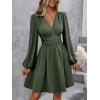 image:imageSOLY HUX Womens Elegant Dress V Neck Long Sleeve High Waist Swing Prom Cocktail Short DressesPlain Green