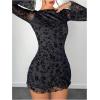 image:imageSOLY HUX Womens Floral Sexy Mesh Mini Dress Bell Long Sleeve Bodycon Going Out DressesBlack Floral