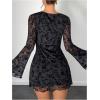 image:imageSOLY HUX Womens Floral Sexy Mesh Mini Dress Bell Long Sleeve Bodycon Going Out DressesBlack Floral