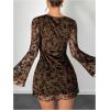image:imageSOLY HUX Womens Floral Sexy Mesh Mini Dress Bell Long Sleeve Bodycon Going Out DressesBrown Floral