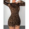 image:imageSOLY HUX Womens Floral Sexy Mesh Mini Dress Bell Long Sleeve Bodycon Going Out DressesBrown Floral