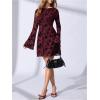 image:imageSOLY HUX Womens Floral Sexy Mesh Mini Dress Bell Long Sleeve Bodycon Going Out DressesBurgundy Floral Print