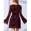 image:imageSOLY HUX Womens Floral Sexy Mesh Mini Dress Bell Long Sleeve Bodycon Going Out DressesBurgundy Floral Print