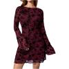 image:imageSOLY HUX Womens Floral Sexy Mesh Mini Dress Bell Long Sleeve Bodycon Going Out DressesBurgundy Floral Print