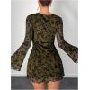 image:imageSOLY HUX Womens Floral Sexy Mesh Mini Dress Bell Long Sleeve Bodycon Going Out DressesGreen Floral