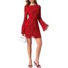 image:imageSOLY HUX Womens Floral Sexy Mesh Mini Dress Bell Long Sleeve Bodycon Going Out DressesRed Floral