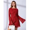 image:imageSOLY HUX Womens Floral Sexy Mesh Mini Dress Bell Long Sleeve Bodycon Going Out DressesRed Floral