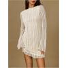 image:imageSOLY HUX Womens Lace Mini Dress Boat Neck Long Sleeve Lettuce Trim Bodycon DressesPure Apricot