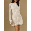 image:imageSOLY HUX Womens Lace Mini Dress Boat Neck Long Sleeve Lettuce Trim Bodycon DressesPure Apricot