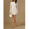 image:imageSOLY HUX Womens Lace Mini Dress Boat Neck Long Sleeve Lettuce Trim Bodycon DressesPure Apricot