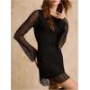 image:imageSOLY HUX Womens Lace Mini Dress Boat Neck Long Sleeve Lettuce Trim Bodycon DressesSolid Black