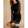 image:imageSOLY HUX Womens Lace Mini Dress Boat Neck Long Sleeve Lettuce Trim Bodycon DressesSolid Black