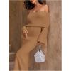 image:imageSOLY HUX Womens Off The Shoulder Long Sleeve Sweater Dress Party Formal Bodycon Maxi DressesDeep Khaki