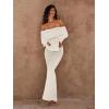 image:imageSOLY HUX Womens Off The Shoulder Long Sleeve Sweater Dress Party Formal Bodycon Maxi DressesPlain Beige
