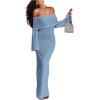 image:imageSOLY HUX Womens Off The Shoulder Long Sleeve Sweater Dress Party Formal Bodycon Maxi DressesPlain Blue