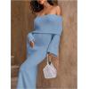 image:imageSOLY HUX Womens Off The Shoulder Long Sleeve Sweater Dress Party Formal Bodycon Maxi DressesPlain Blue