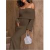 image:imageSOLY HUX Womens Off The Shoulder Long Sleeve Sweater Dress Party Formal Bodycon Maxi DressesPlain Brown