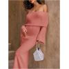 image:imageSOLY HUX Womens Off The Shoulder Long Sleeve Sweater Dress Party Formal Bodycon Maxi DressesPlain Pink