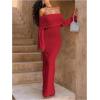 image:imageSOLY HUX Womens Off The Shoulder Long Sleeve Sweater Dress Party Formal Bodycon Maxi DressesPlain Red