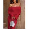 image:imageSOLY HUX Womens Off The Shoulder Long Sleeve Sweater Dress Party Formal Bodycon Maxi DressesPlain Red