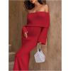 image:imageSOLY HUX Womens Off The Shoulder Long Sleeve Sweater Dress Party Formal Bodycon Maxi DressesPlain Red