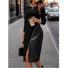image:imageSOLY HUX Womens Patchwork Leather Zipper Dress Crew Neck Long Sleeve Split Hem Elegant Bodycon DressBlack