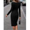 image:imageSOLY HUX Womens Patchwork Leather Zipper Dress Crew Neck Long Sleeve Split Hem Elegant Bodycon DressBlack